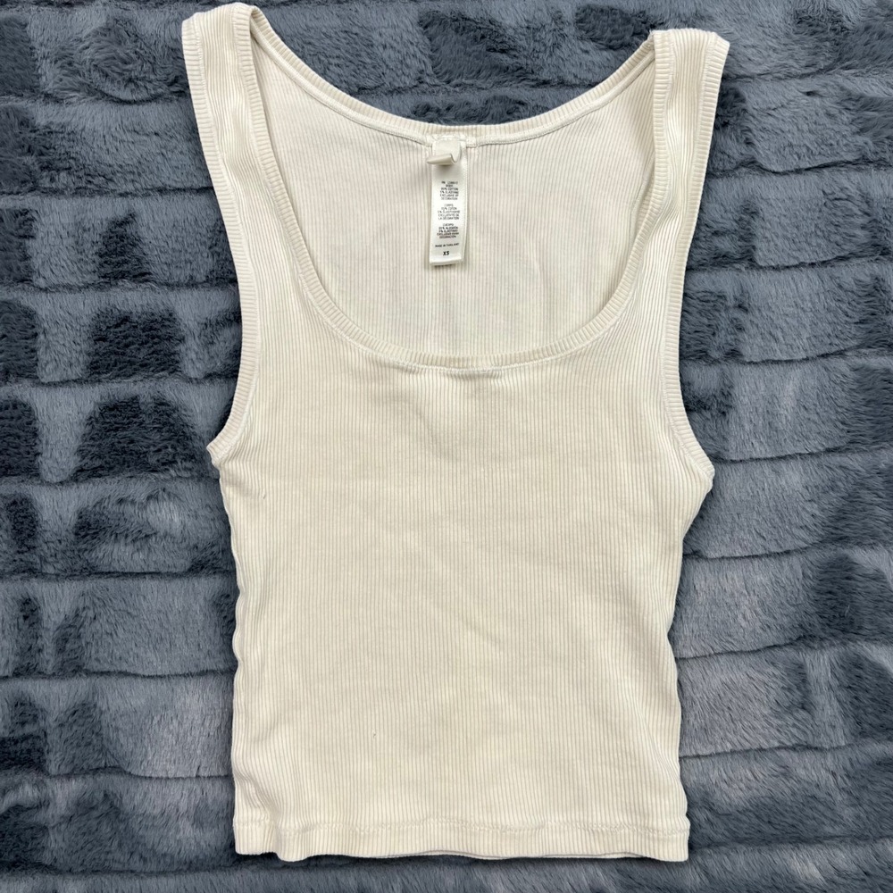 Skims Cotton Rib Tank Bone White Scoop Neck Ribbed Tank Top Womens XS